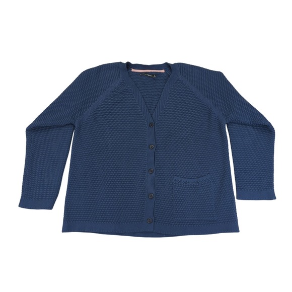 Gudrun Sjoden Women's Blue Cotton Knit Button Front Cardigan Sweater Size Large - Picture 1 of 10